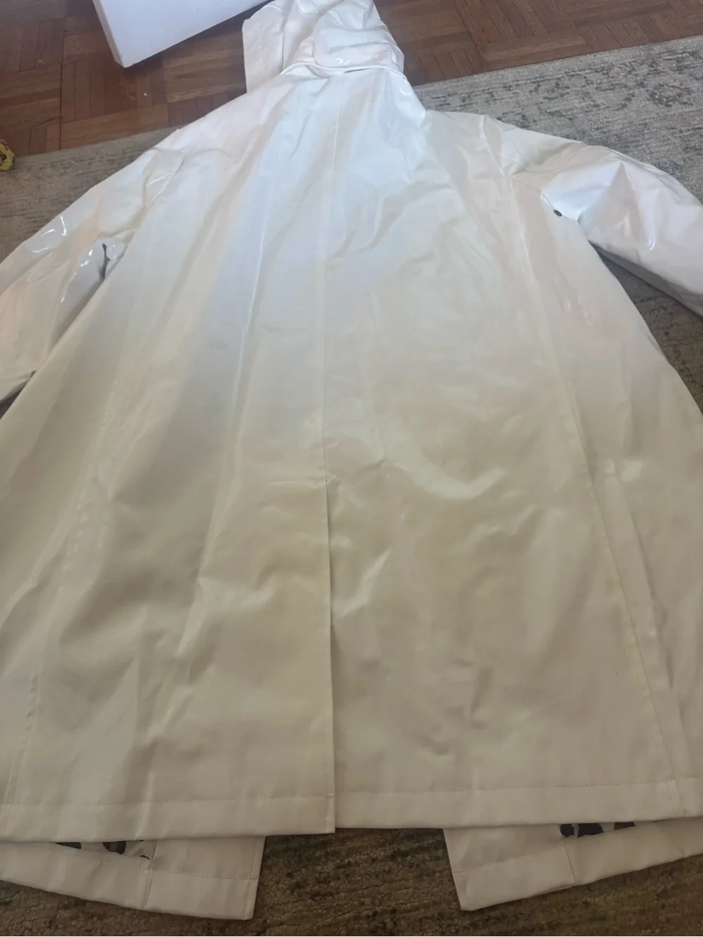 Jane Post White Double-Breasted Trench Coat with Black Buttons